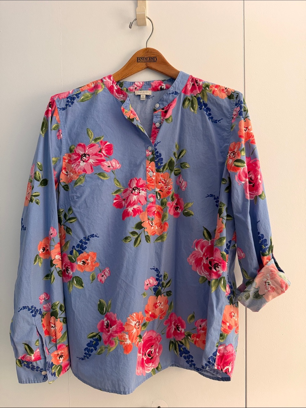 Talbots Light Blue Floral Henley Tunic